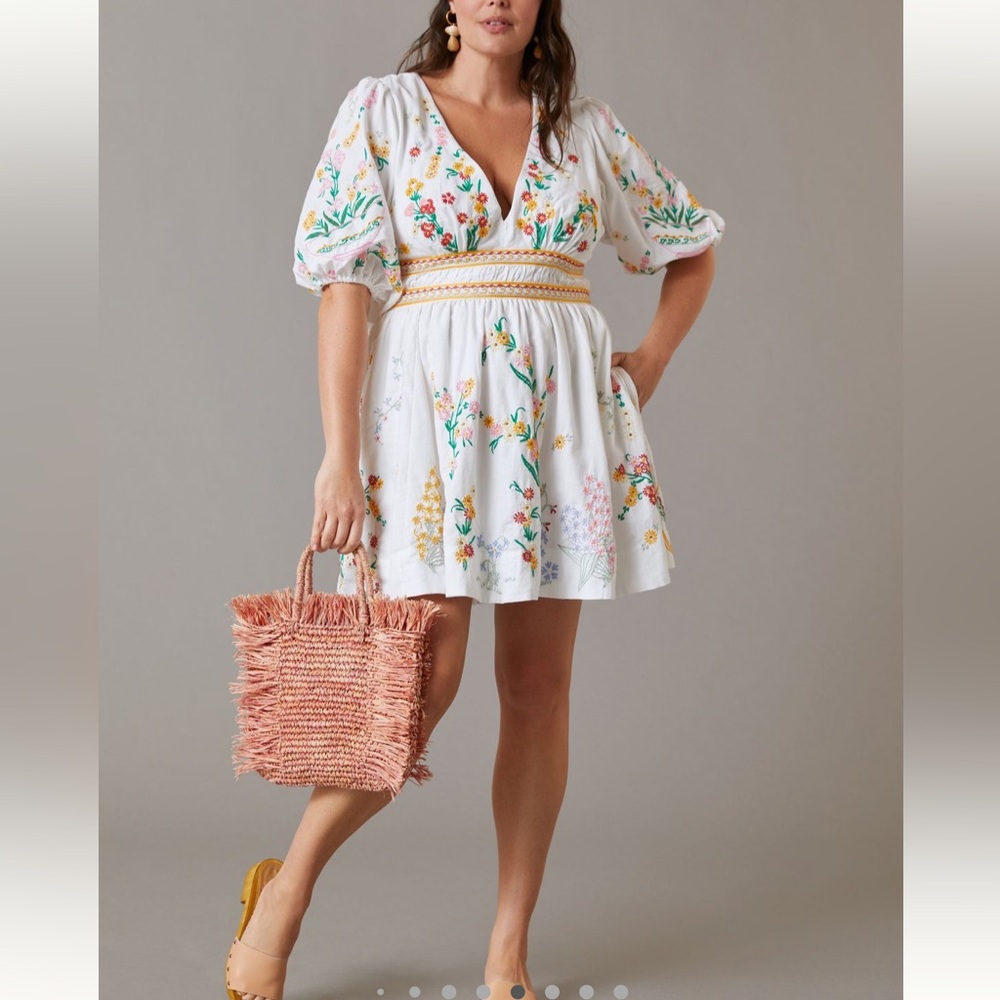 Anthropologie Women’s White Floral Dress Size